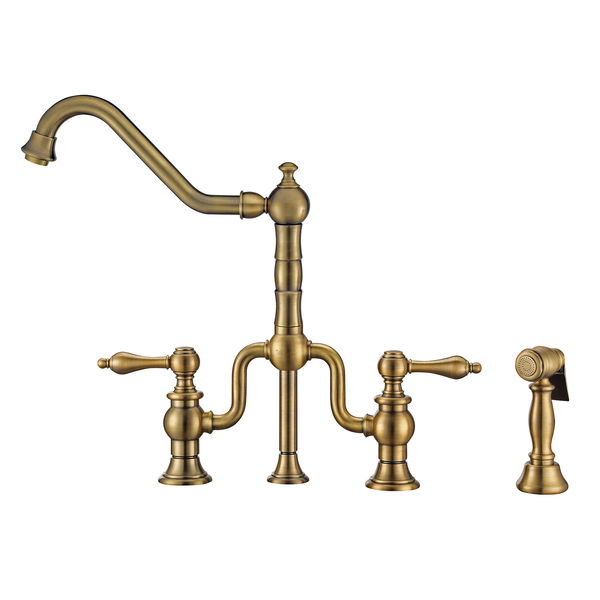 Whitehaus Bridge Faucet W/ Long Traditional Swivel Spout, Lvr Handles And Brass S WHTTSLV3-9771-NT-AB